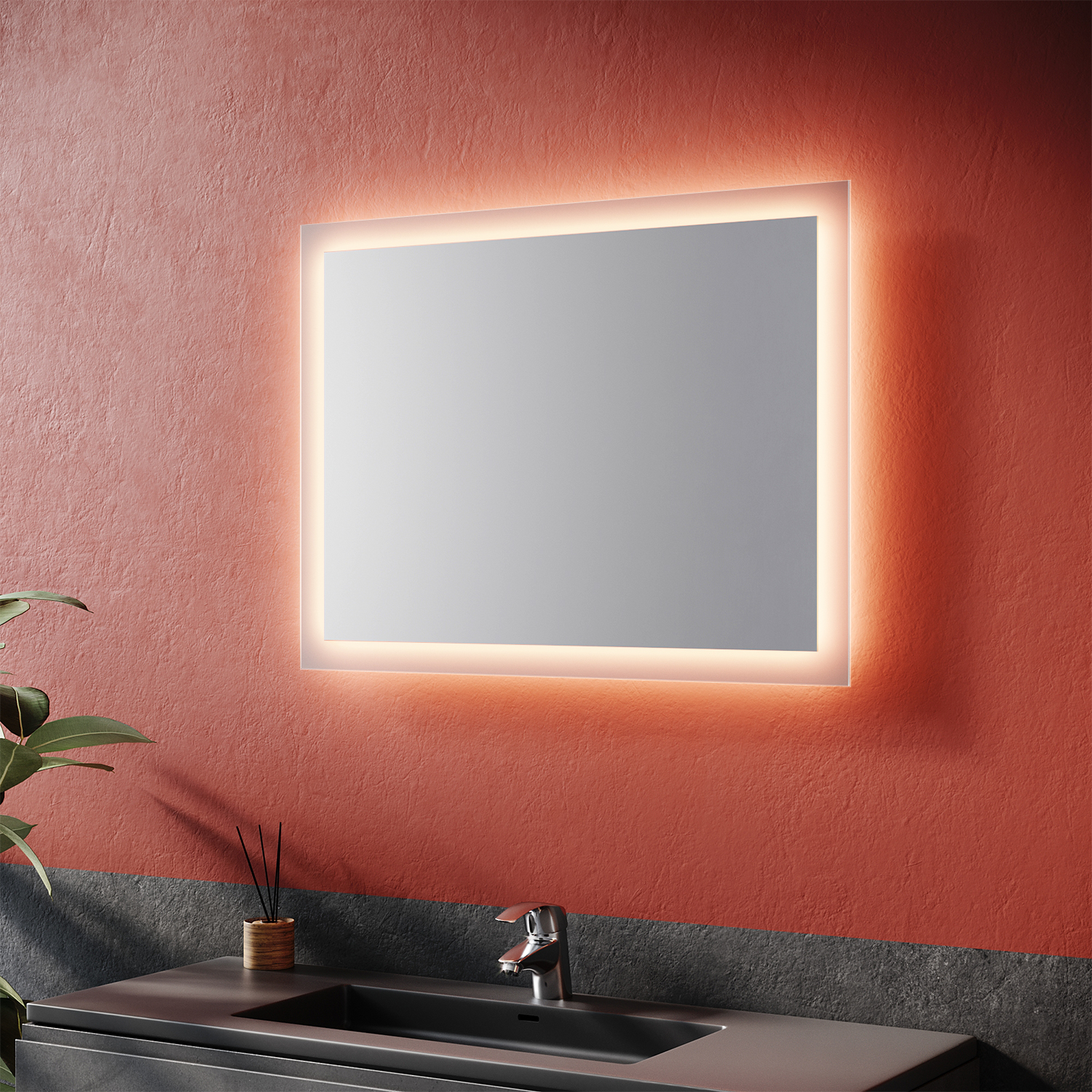 SONNI Specchio da bagno con illuminazione a LED Specchio da bagno Specchio  da parete Specchio con luce 80x60