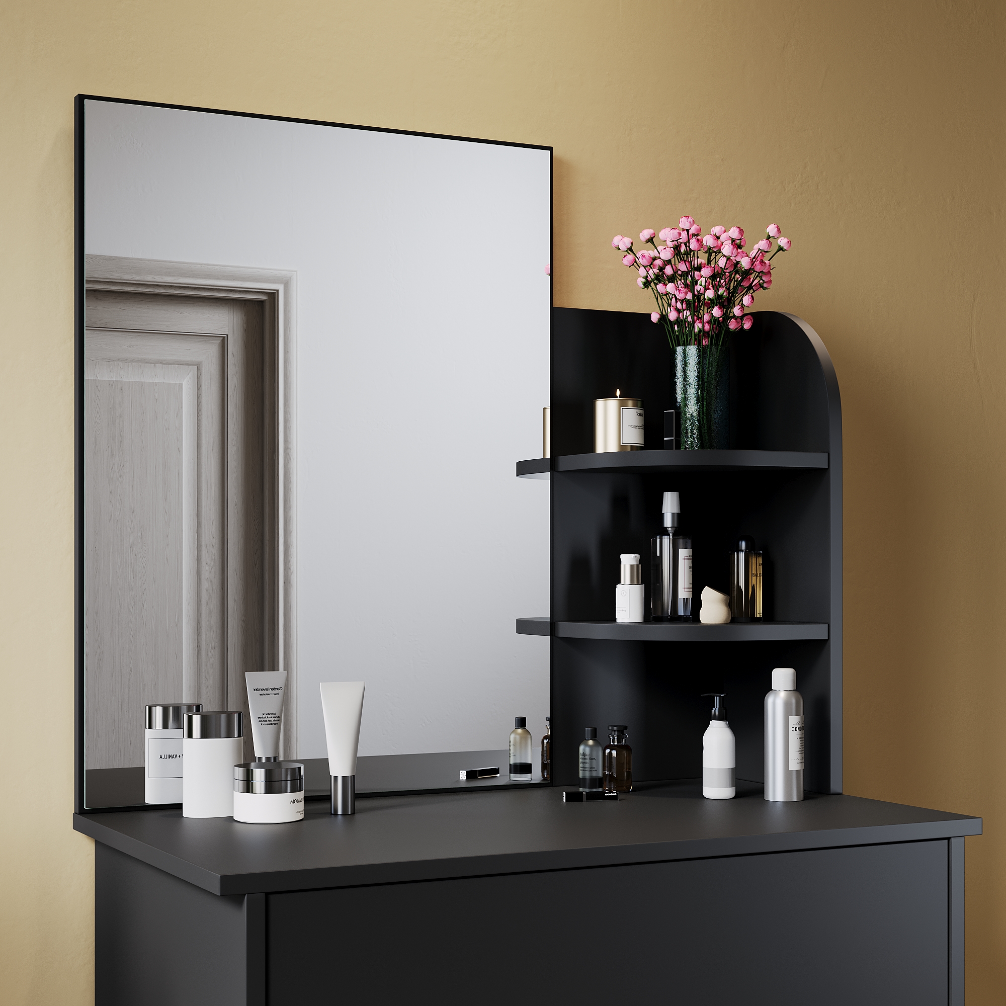 Tocador de maquillaje con espejo compartimentos y luz regulable en color  negro Vasagle