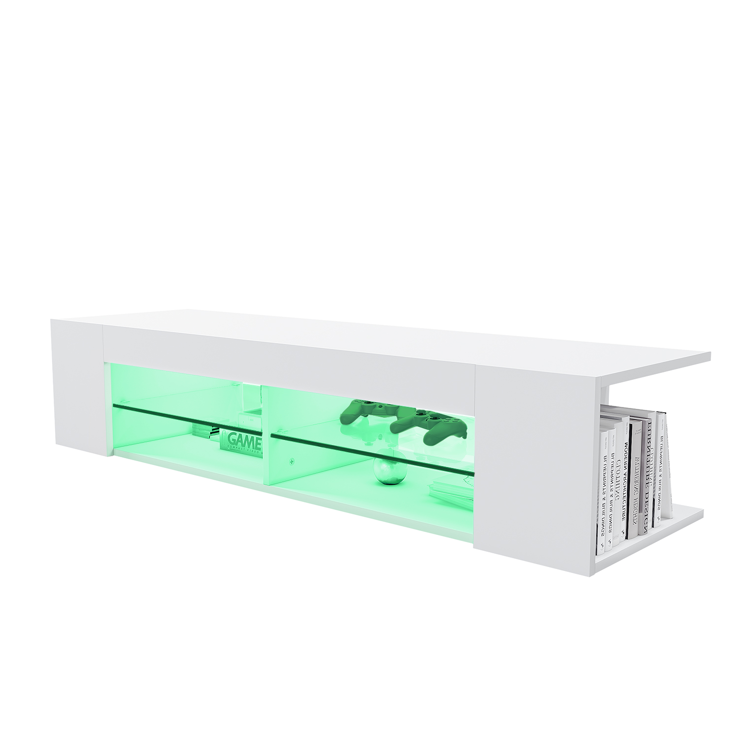 Bild 12 - TV Lowboard Board Möbel Schrank mit LED Beleuchtung Schwarz Hochglanz Glasböden